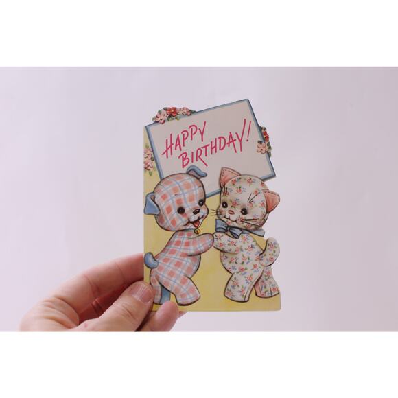 Plush Puppy and Kitten, Greeting Card, USED, Paper, Craft, ~ 251107-WH 1393 - Picture 1 of 2